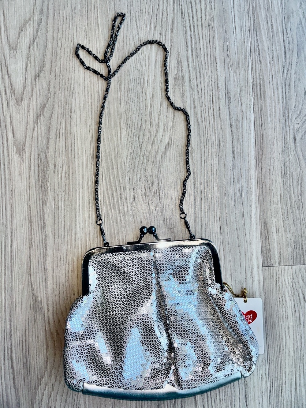 Evening Shoulder/Clutch Bag Silver NWT Sequins Removable Chain Formal Prom